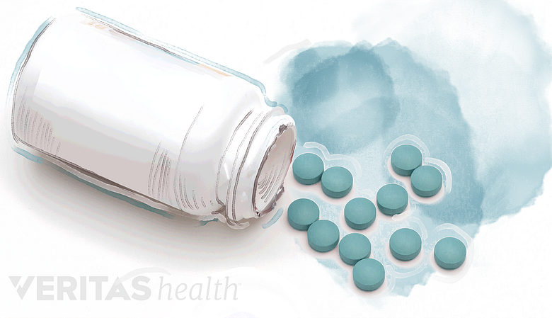 An illustration showing bottle with pills spilled over.